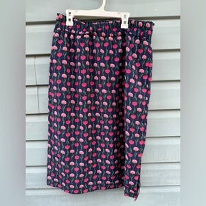 J. Crew Navy Skirt with Pink and Red Floral Design